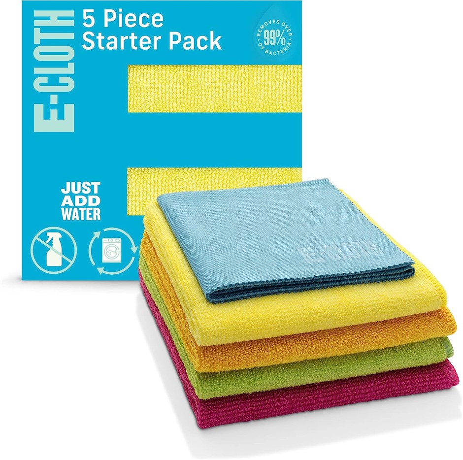 2 x E-CLOTH Glass and Polishing Cloths 4Pk, Rose Red Green Blue Purple, 5 C