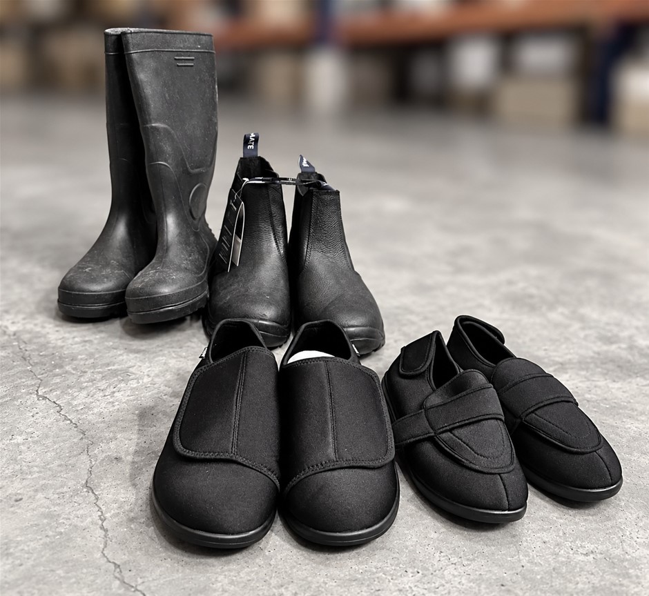 4 Pairs of BIG SIZE Black Footwear: Knee-High Gumboots, Chelsea Ankle Boots