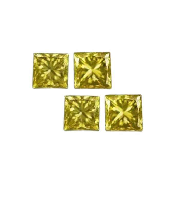 0.09 carat 4 princess cut yellow diamond