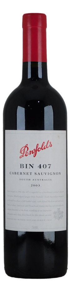 Penfolds `Bin 407` Cabernet Sauvignon 2003 (1 x 750mL), SA.