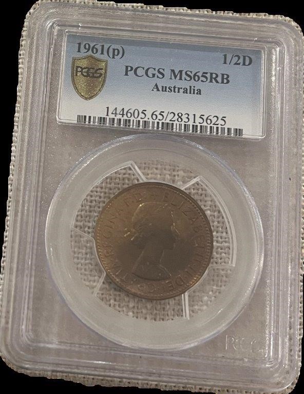 1961 Australia Queen Elizabeth PCGS Graded Half Penny MS 65
