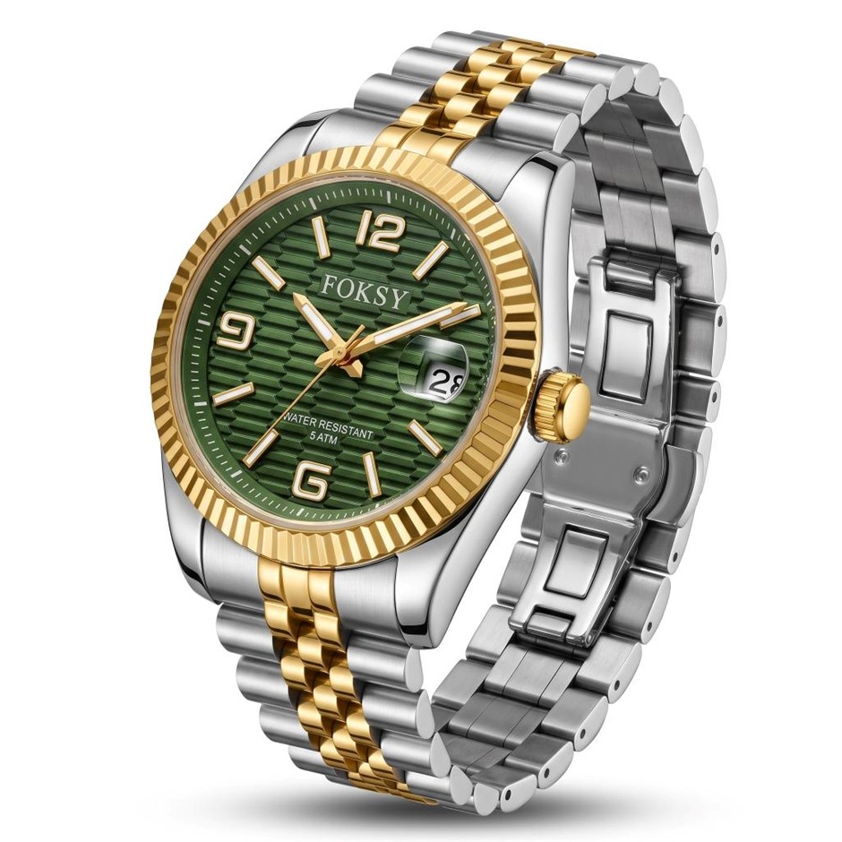 Jewelz Merchants Men’s Luxury Two-Tone Green Dial 5ATM Waterproof Watch
