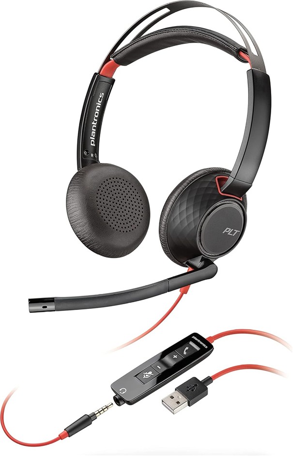 PLANTRONICS  - Blackwire 5220 USB-A Headset - Wired, Dual Ear (Stereo) Comp