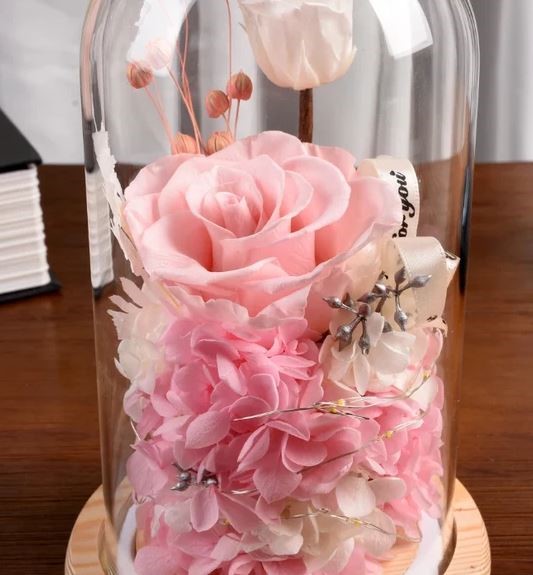Preserved Rose in Glass Dome with Lights