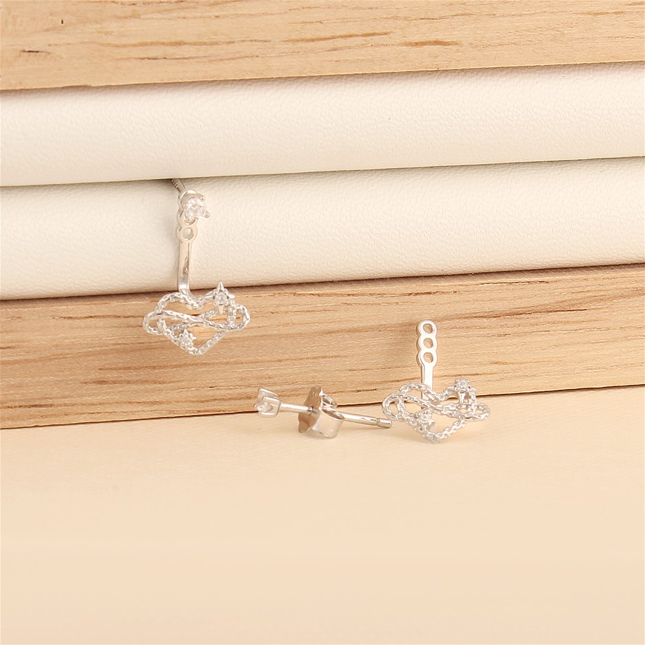 Elegant 925 Sterling Silver Drop Heart Earrings