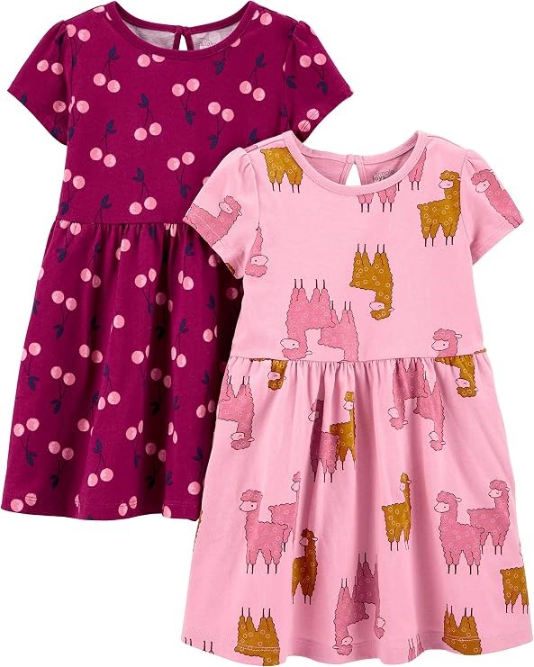 2pk x SIMPLE JOYS BY CARTER'S Girls SS  Dress, Size 12M, Cherry/Llama, 6J05