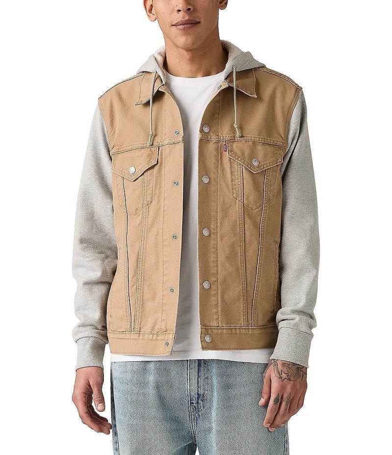 LEVI'S Men's Hybrid Hoodie Trucker Jacket, Size S, Brown/Grey (0014), A0632