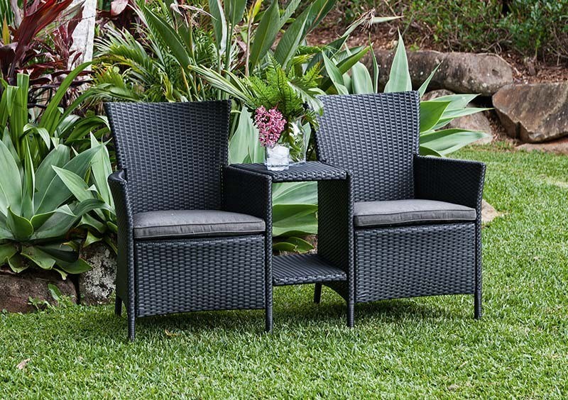 Ebony Wicker Jack & Jill Chair(s) 1.4 x0.60x0.86m Black/Charcoal