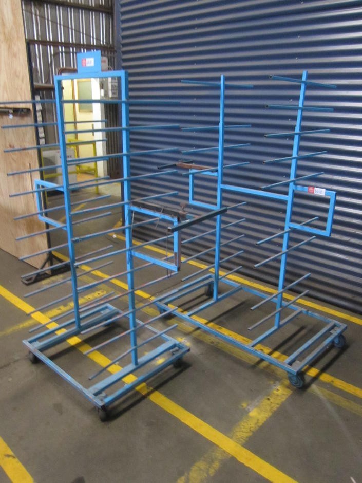Qty 2 various mobile spray booth drying racks Auction (60107000853
