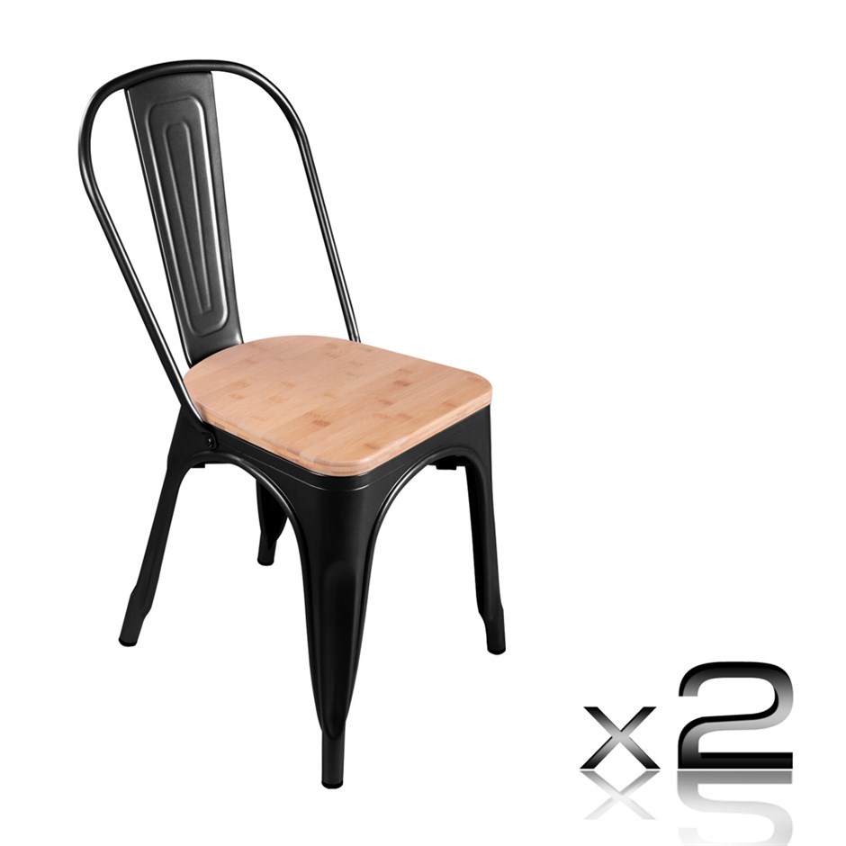 2x Replica Tolix Metal Steel Bamboo Seat