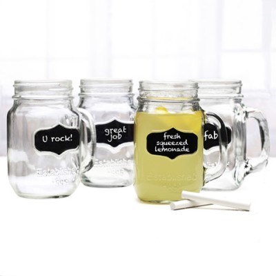 Circleware Chalk It Up Glass Mugs - Set 