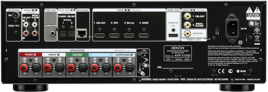 Denon AVR-X1000 5.1CH Network AV Receiver with AirPlay (Black