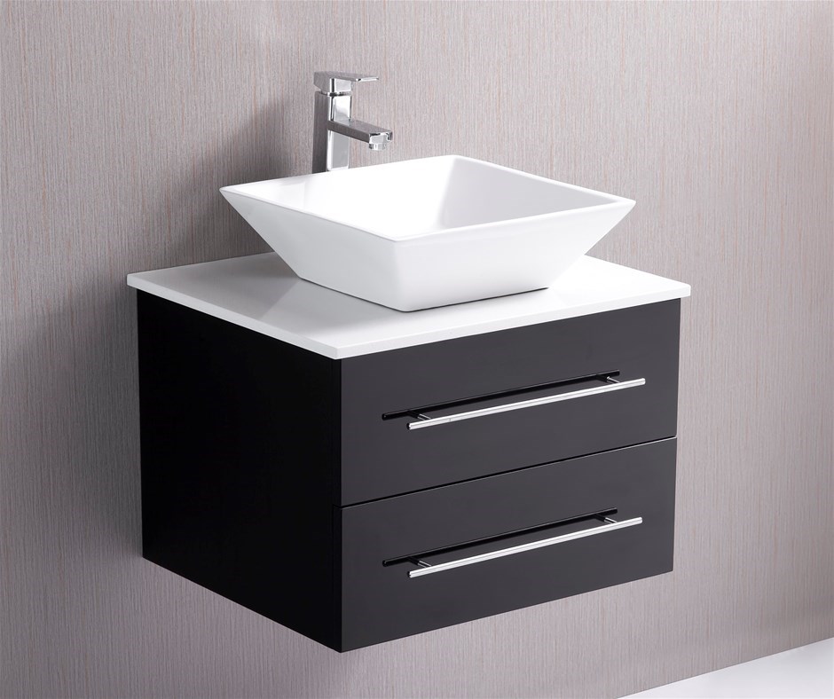 600mm Wall Hung Bathroom Vanity Unit With Stone Top, Basin Auction