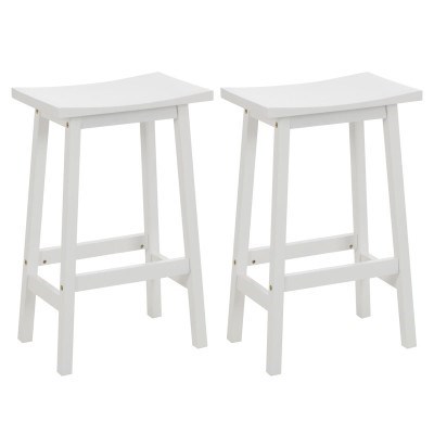 Set of 2 Saddle Seat Bar Stools - White