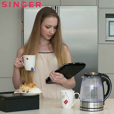 Singer 1.2L Electric Glass Kettle - Blue