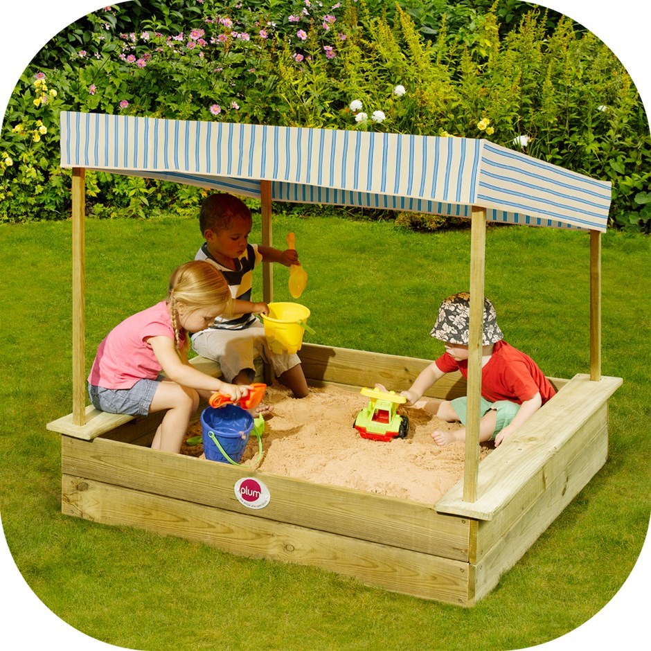 Plum Palm Beach Wooden Sandpit with Cano