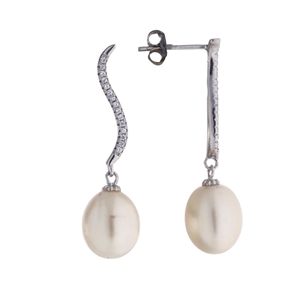 White Pearl & Cubic Zirconia Curved Drop