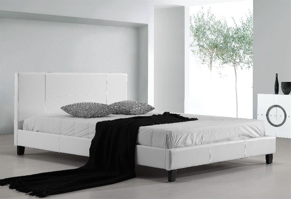 Double Pu Leather Bed Frame White, White Leather Queen Beds