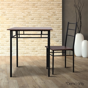Artiss Metal Table and Chairs - Walnut &