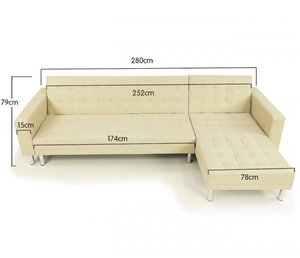 Corner Sofa Bed Couch with Chaise - Beig