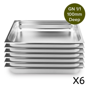 6 x Gastronorm GN Pan Full Size 1/1 GN P