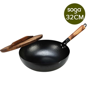 SOGA Iron Wok with Wooden Handle and Lid