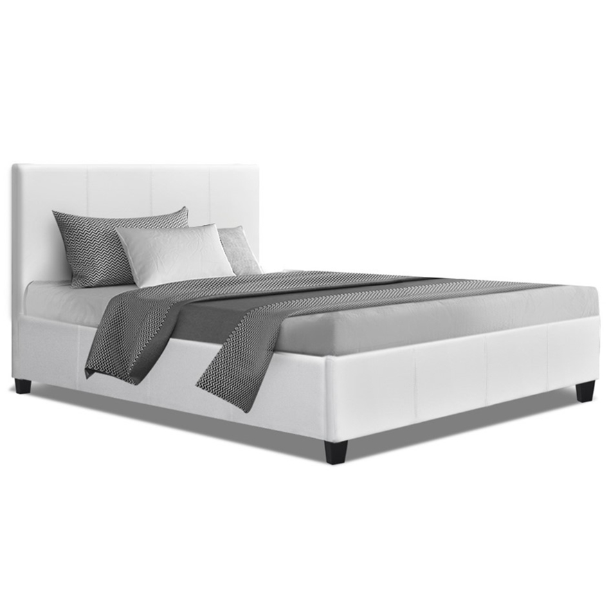 Bed Frame Base Mattress Platform, White Leather King Size Bed Frame