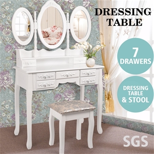 Levede Dressing Table Stool 3 Mirror Cab