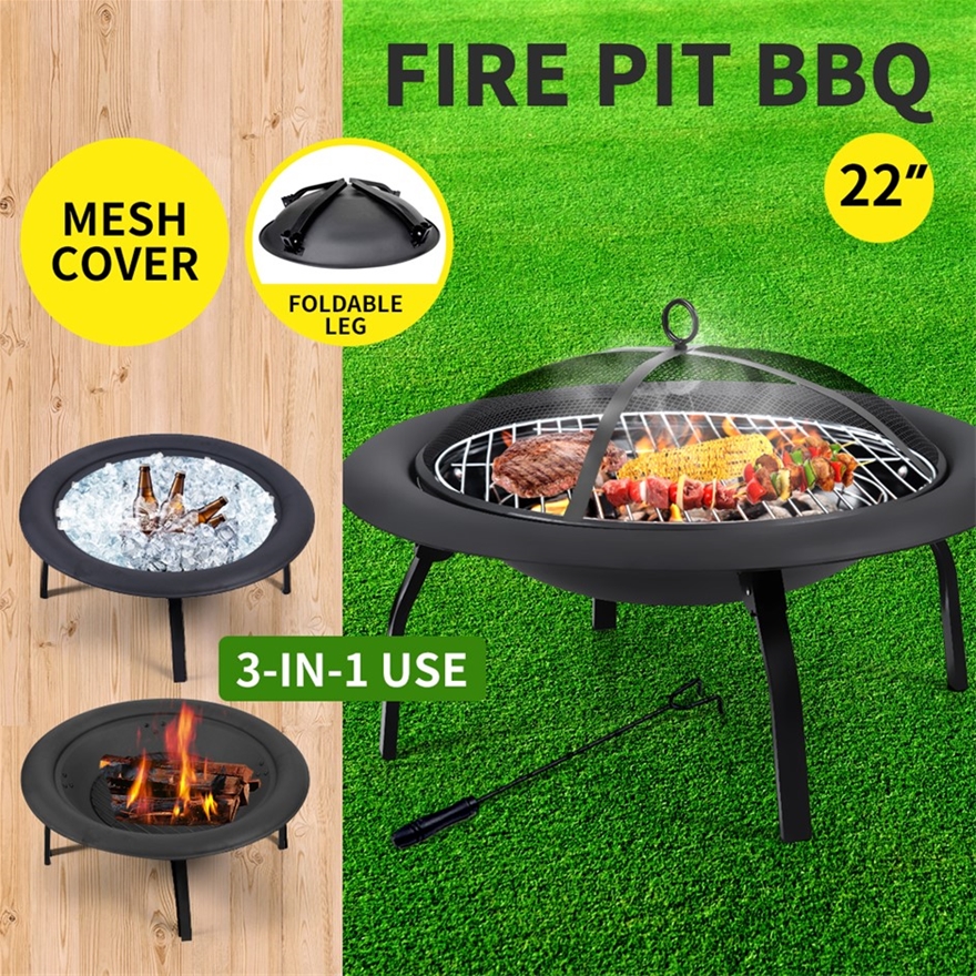 22 Portable Outdoor Fire Pit Bbq, Charcoal Fire Pit