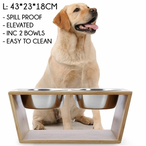 Natural Bamboo Pet Feeder With Stainless