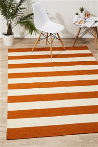 Medium Orange Handmade Wool Striped Flat
