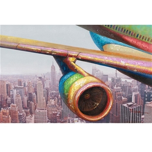 Aeroplane Over City 90x60cm Oil Painting