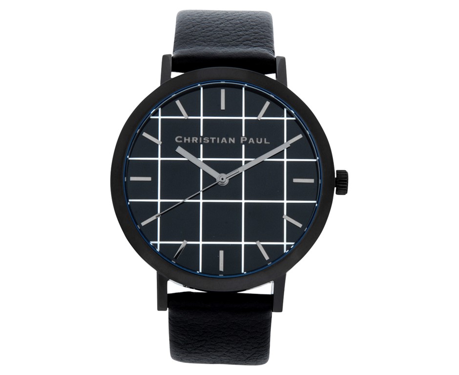 Christian Paul Men's 43mm The Strand Grid Leather Watch - Black