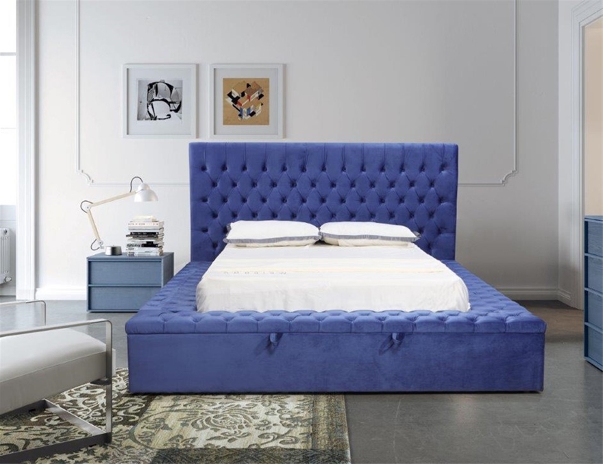 Storage Bed Frame Elegant Luxury Velvet, Navy Bed Frame With Storage