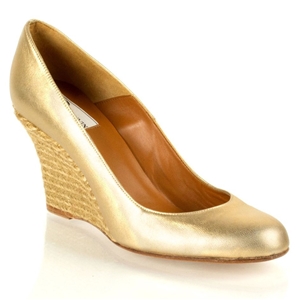 Lanvin Women's Gold Leather Wedge Shoes 