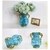SOGA Blue Colored European Glass Decor Flower Vase w/ Two Metal Handle
