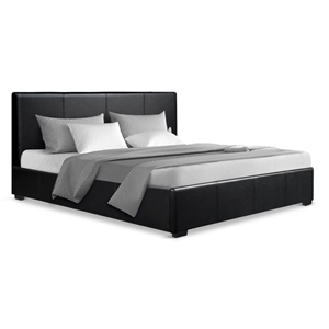 Wood Bed Frame Headborad Black, Wood And Leather Queen Bed Frame