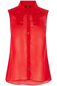 Oasis Red Embroidered Sleeveless Shirt