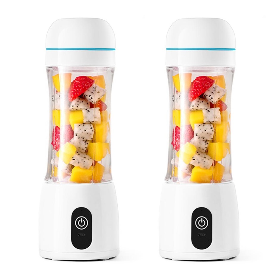 SOGA 2x 380ml Portable Mini USB Rechargeable Hand Fruit Mixer Juice White