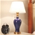 SOGA 2x Blue Ceramic Oval Table Lamp with Gold Metal Base