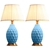 SOGA 2x Textured Ceramic Oval Table Lamp with Gold Metal Base Blue