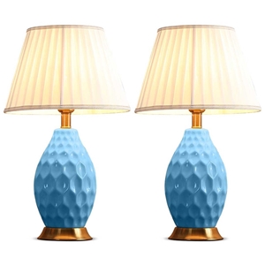 SOGA 2x Textured Ceramic Oval Table Lamp