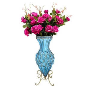 SOGA 67cm Blue Glass Floor Vase and 12pc