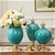 SOGA 3x Ceramic Oval Flower Vase with White Flower Set Green
