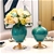 SOGA 2x 38cm Ceramic Oval Flower Vase with Gold Metal Base Green
