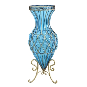 SOGA 65cm Blue Glass Tall Floor Vase wit