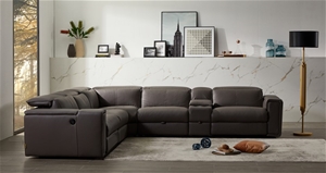 Corner Sofa Genuine Leather Grey Electri