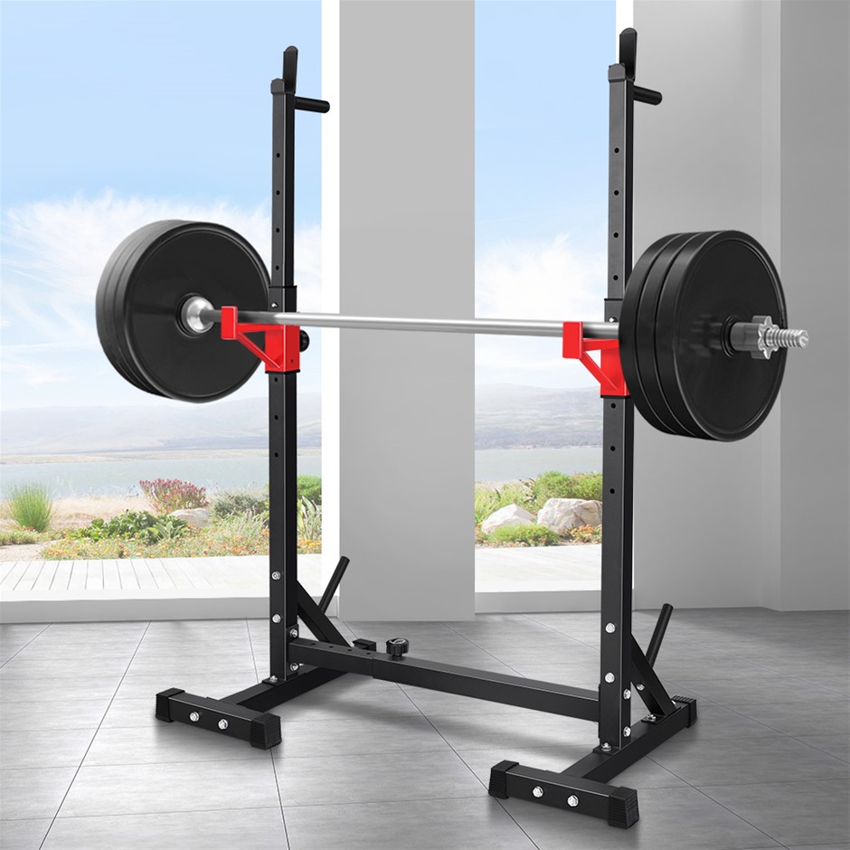 Adjustable Squat Rack Bench Press Weight Exercise Barbell Stand Gym Fitness BK 
