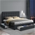 Artiss Double Size Fabric Bed Frame Headboard with Drawers - Charcoal