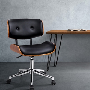 Wooden & PU Leather Office Desk Chair - 